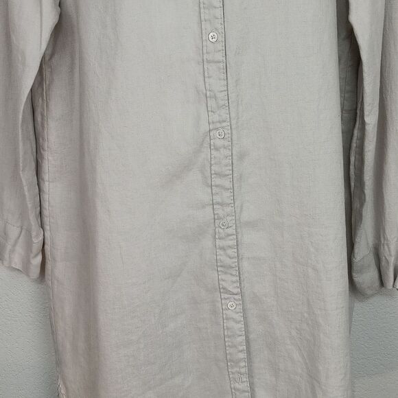 James Perse Women Sandy Beige Long Sleeve Button Down Linen Shirt Dress sz L - Picture 5 of 11
